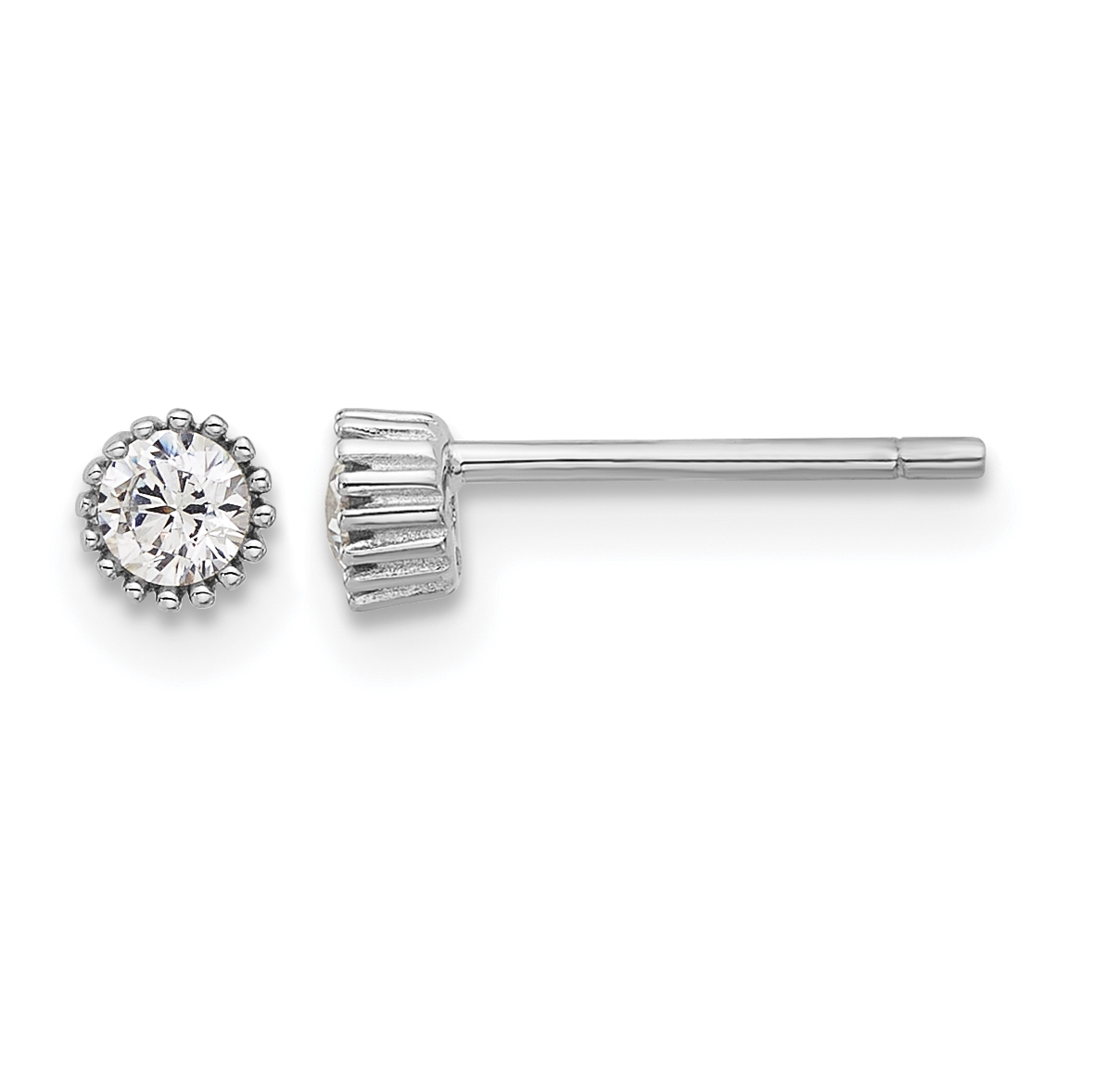 Sterling Silver Rhod-plated 3mm CZ Grooved Bezel Post Stud Earrings (QE17114)
