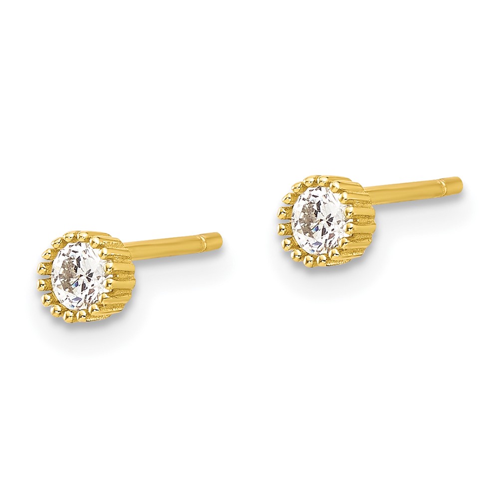 Sterling Silver Gold-tone 3mm CZ Grooved Bezel Post Stud Earrings (QE17114GP)