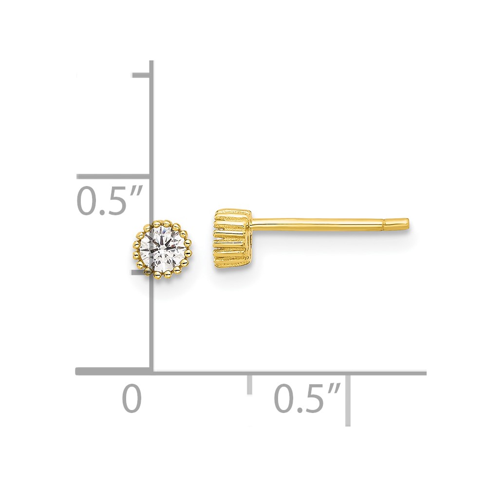 Sterling Silver Gold-tone 3mm CZ Grooved Bezel Post Stud Earrings (QE17114GP)