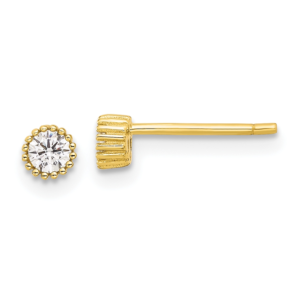 Sterling Silver Gold-tone 3mm CZ Grooved Bezel Post Stud Earrings (QE17114GP)