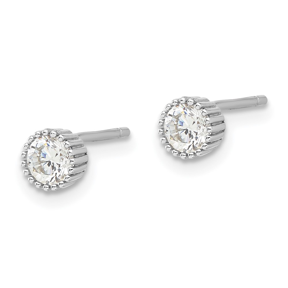 Sterling Silver Rhod-plated 4mm CZ Grooved Bezel Post Stud Earrings (QE17115)
