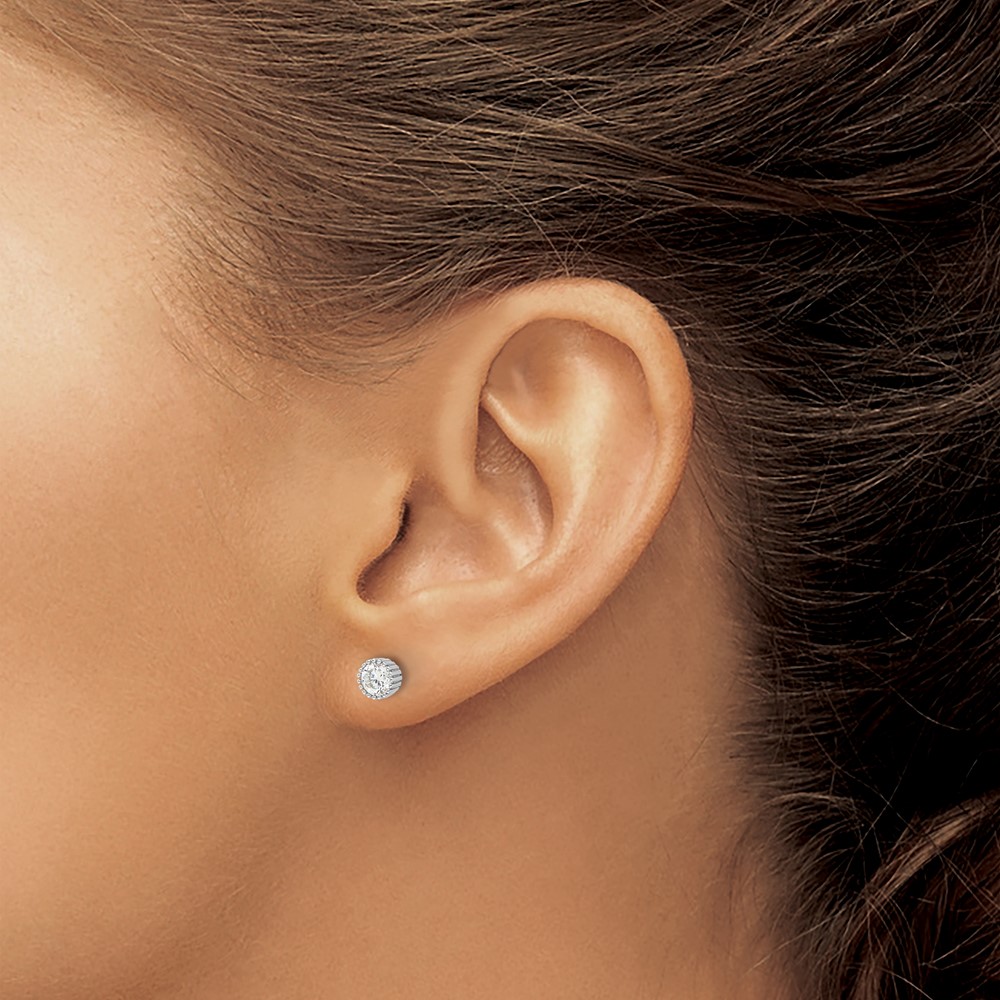 Sterling Silver Rhod-plated 4mm CZ Grooved Bezel Post Stud Earrings (QE17115)
