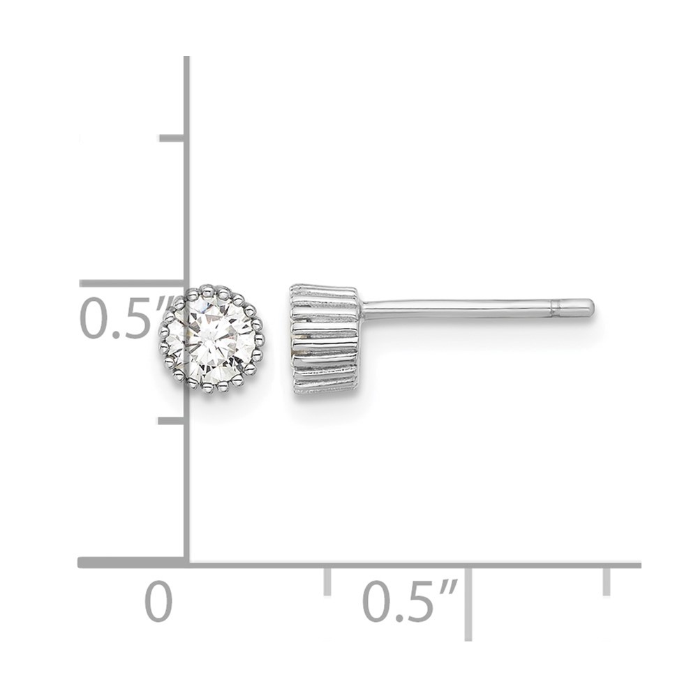 Sterling Silver Rhod-plated 4mm CZ Grooved Bezel Post Stud Earrings (QE17115)