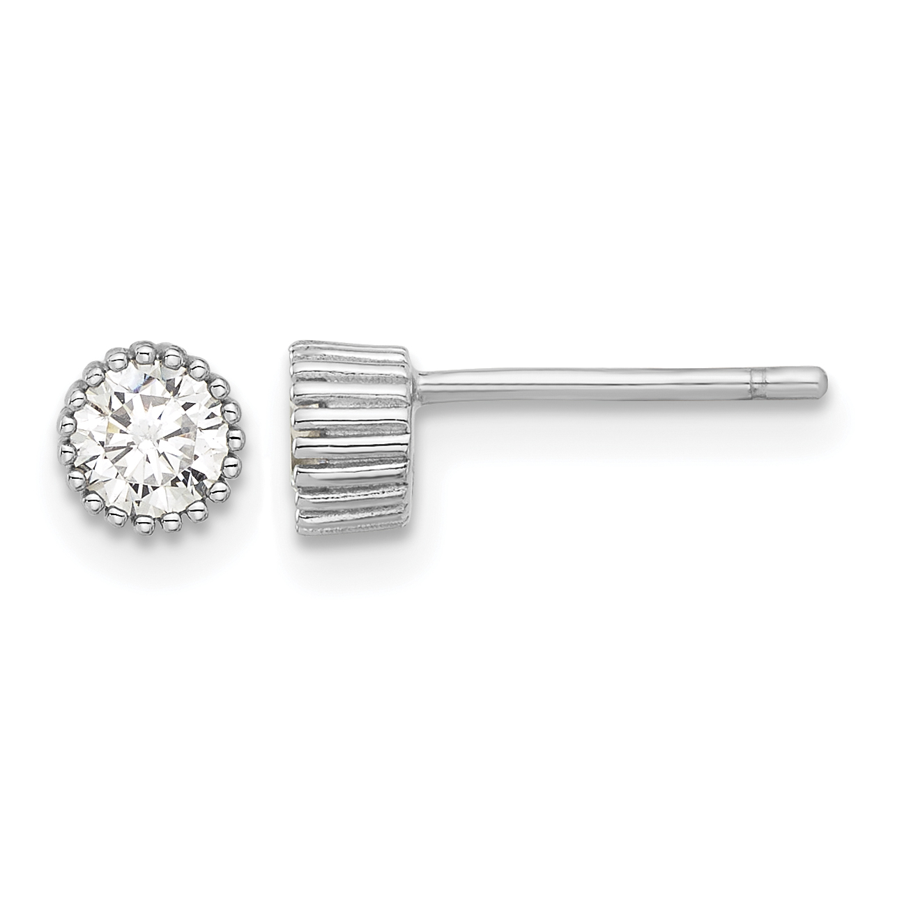 Sterling Silver Rhod-plated 4mm CZ Grooved Bezel Post Stud Earrings (QE17115)