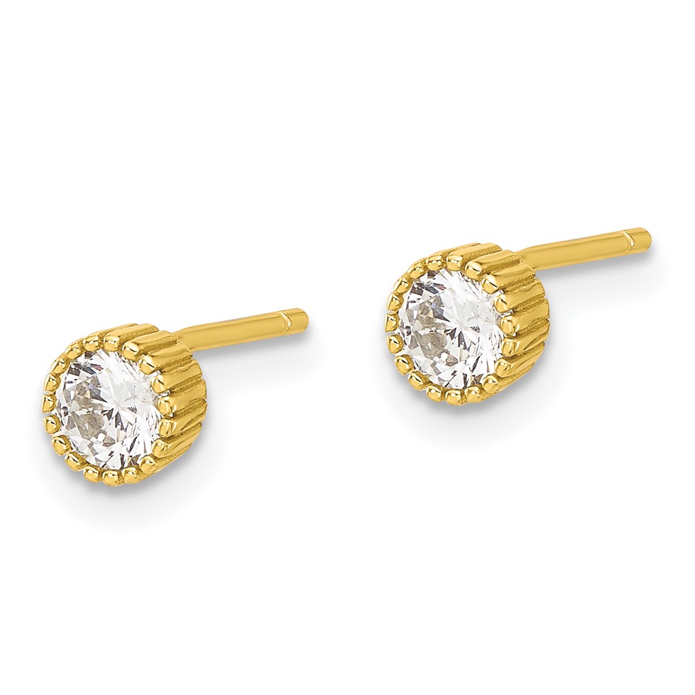 Sterling Silver Gold-tone 4mm CZ Grooved Bezel Post Stud Earrings (QE17115GP)