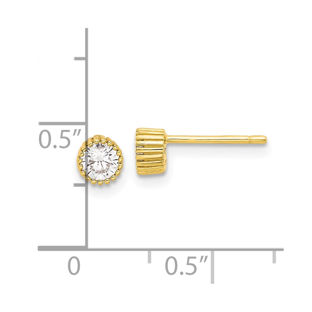 Sterling Silver Gold-tone 4mm CZ Grooved Bezel Post Stud Earrings (QE17115GP)
