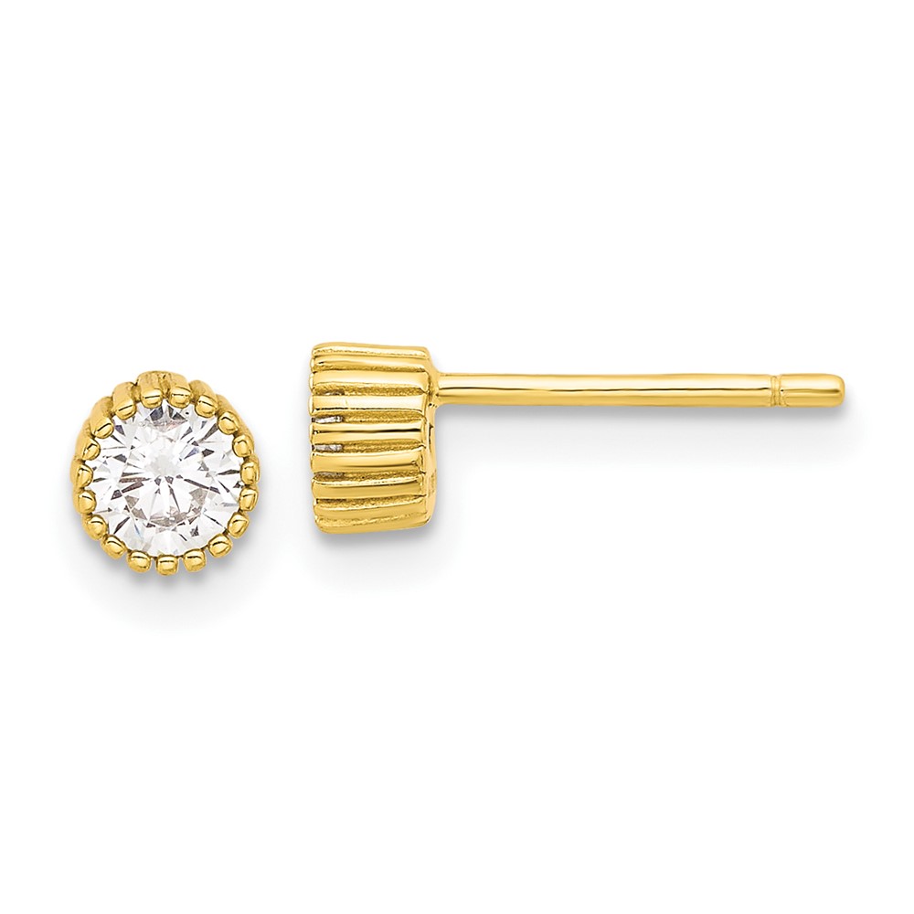 Sterling Silver Gold-tone 4mm CZ Grooved Bezel Post Stud Earrings (QE17115GP)