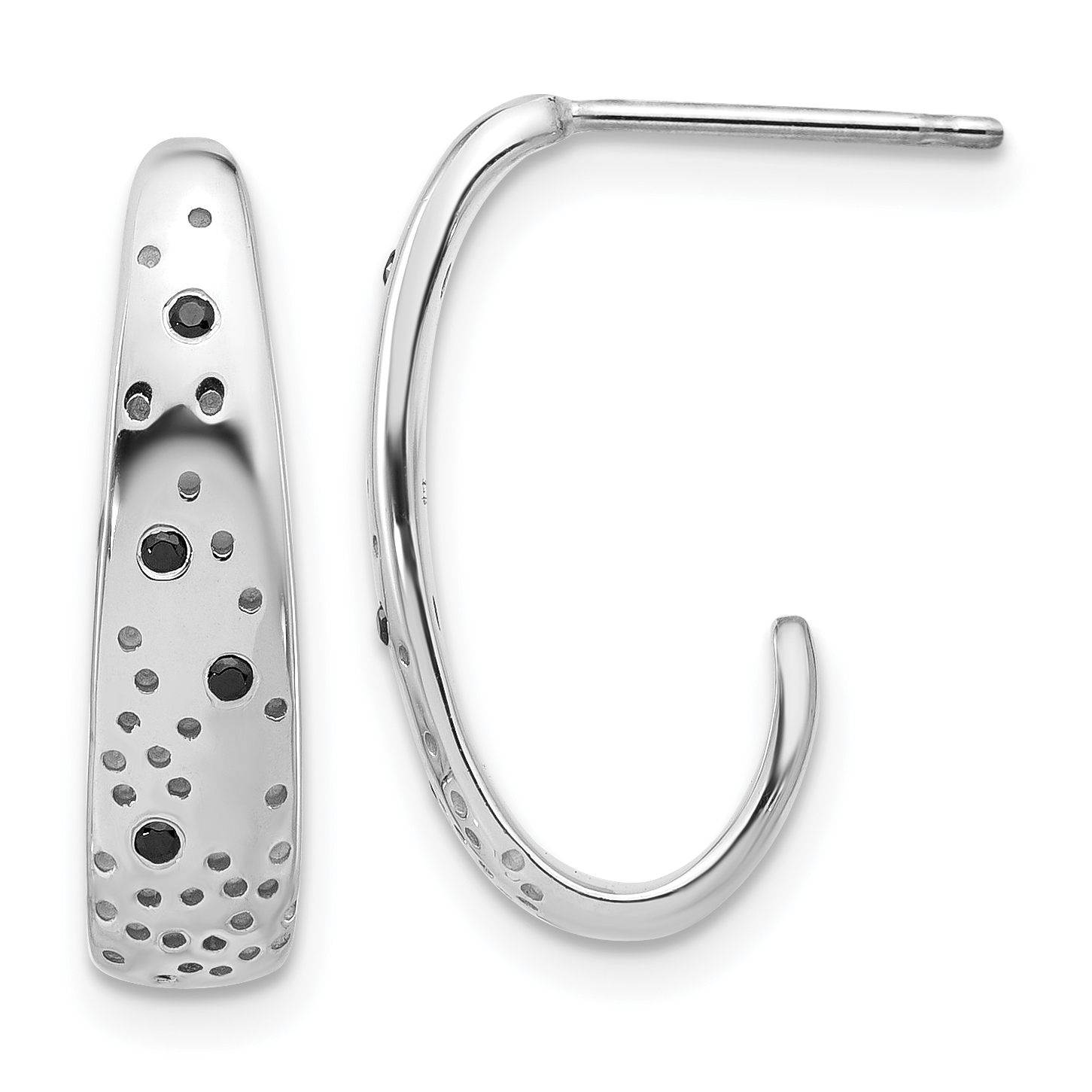 Sterling Silver Rhodium-plated Polished Spotted Black CZ J-Hoop Earrings (QE17118)