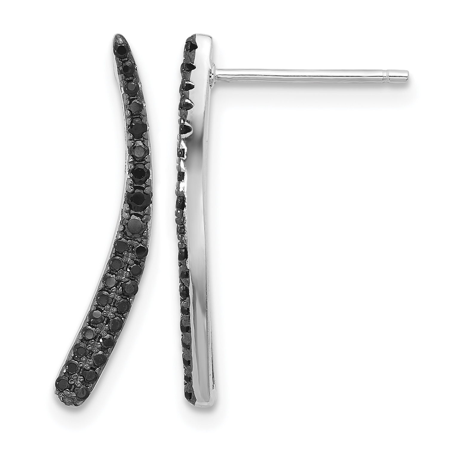 Sterling Silver Rhodium-plated Polished Black CZ Post Dangle Earrings (QE17119)