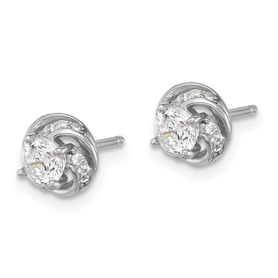 Sterling Silver Rhodium-plated Polished Swirl CZ Circle Post Earrings