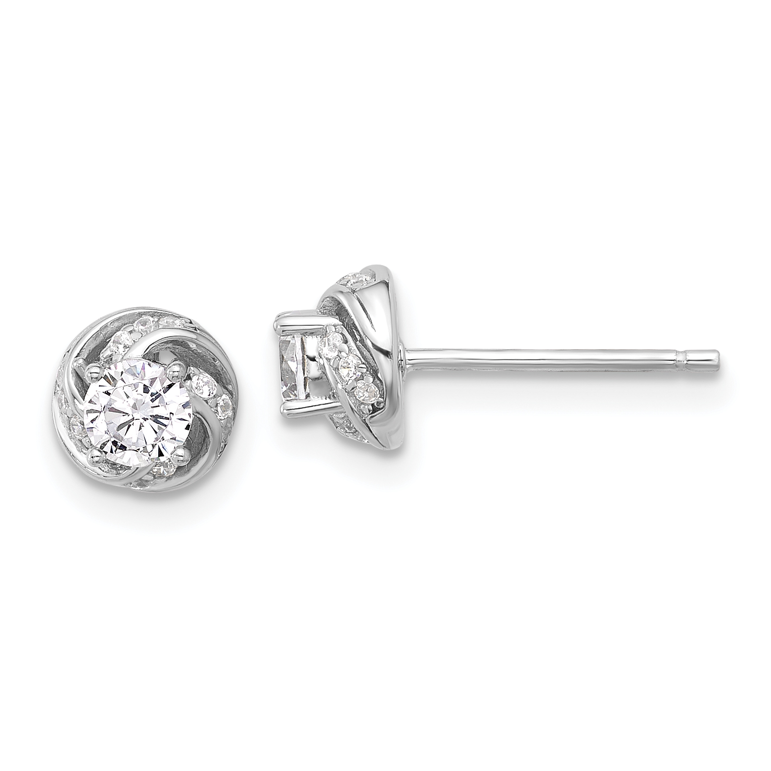 Sterling Silver Rhodium-plated Polished Swirl CZ Circle Post Earrings (QE17122)