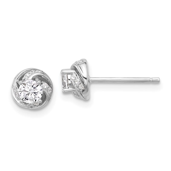 Sterling Silver Rhodium-plated Polished Swirl CZ Circle Post Earrings