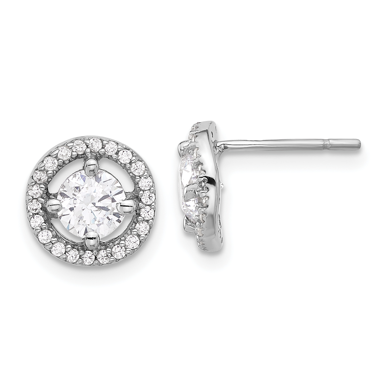 Sterling Silver Rhodium-plated Polished Round CZ Halo Post Earrings (QE17124)