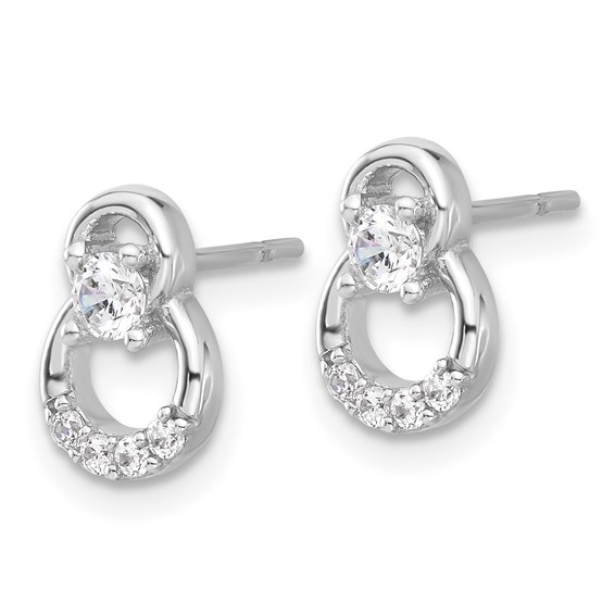 Sterling Silver Rhod-plated Polished Fancy CZ Double Circle Post Earrings