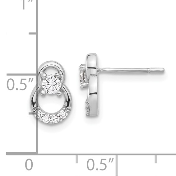 Sterling Silver Rhod-plated Polished Fancy CZ Double Circle Post Earrings