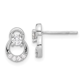 Sterling Silver Rhod-plated Polished Fancy CZ Double Circle Post Earrings