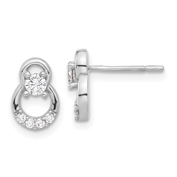 Sterling Silver Rhod-plated Polished Fancy CZ Double Circle Post Earrings