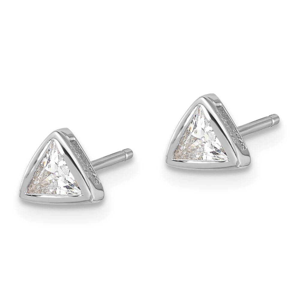 Sterling Silver RH-plated Polished 4mm CZ Triangle Post Stud Earrings (QE17127)