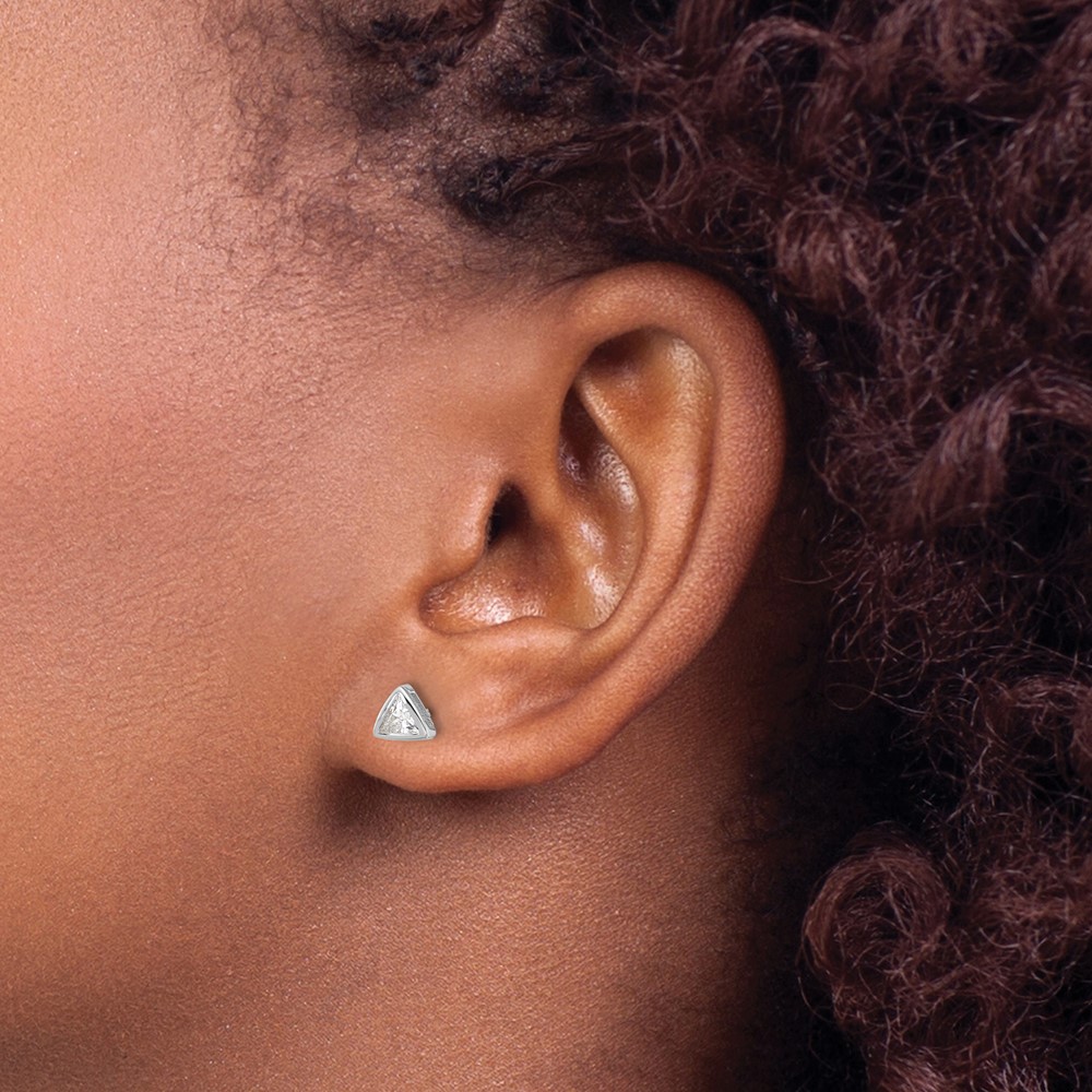 Sterling Silver RH-plated Polished 4mm CZ Triangle Post Stud Earrings (QE17127)