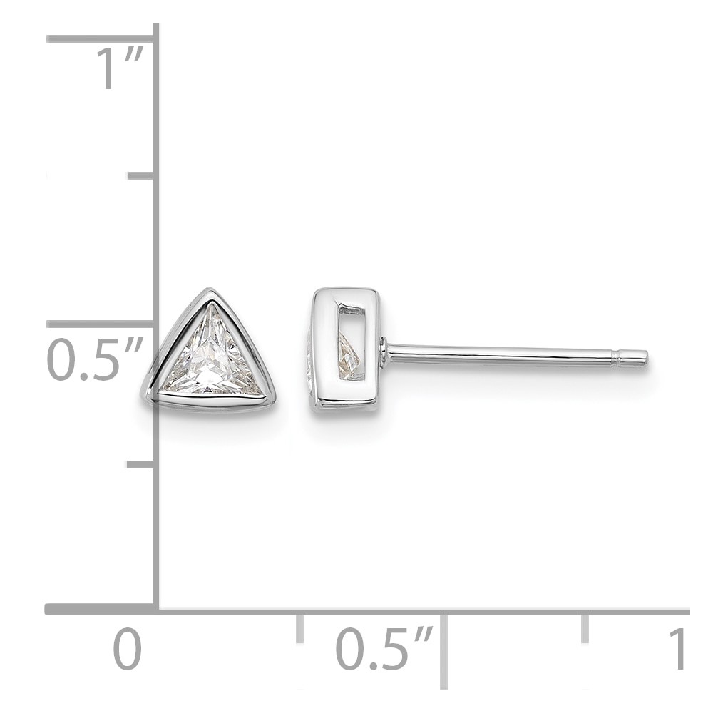 Sterling Silver RH-plated Polished 4mm CZ Triangle Post Stud Earrings (QE17127)