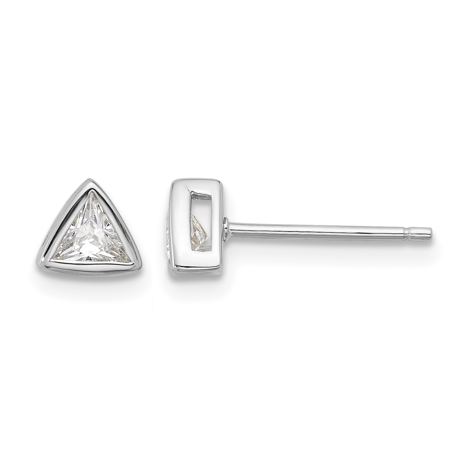 Sterling Silver RH-plated Polished 4mm CZ Triangle Post Stud Earrings (QE17127)