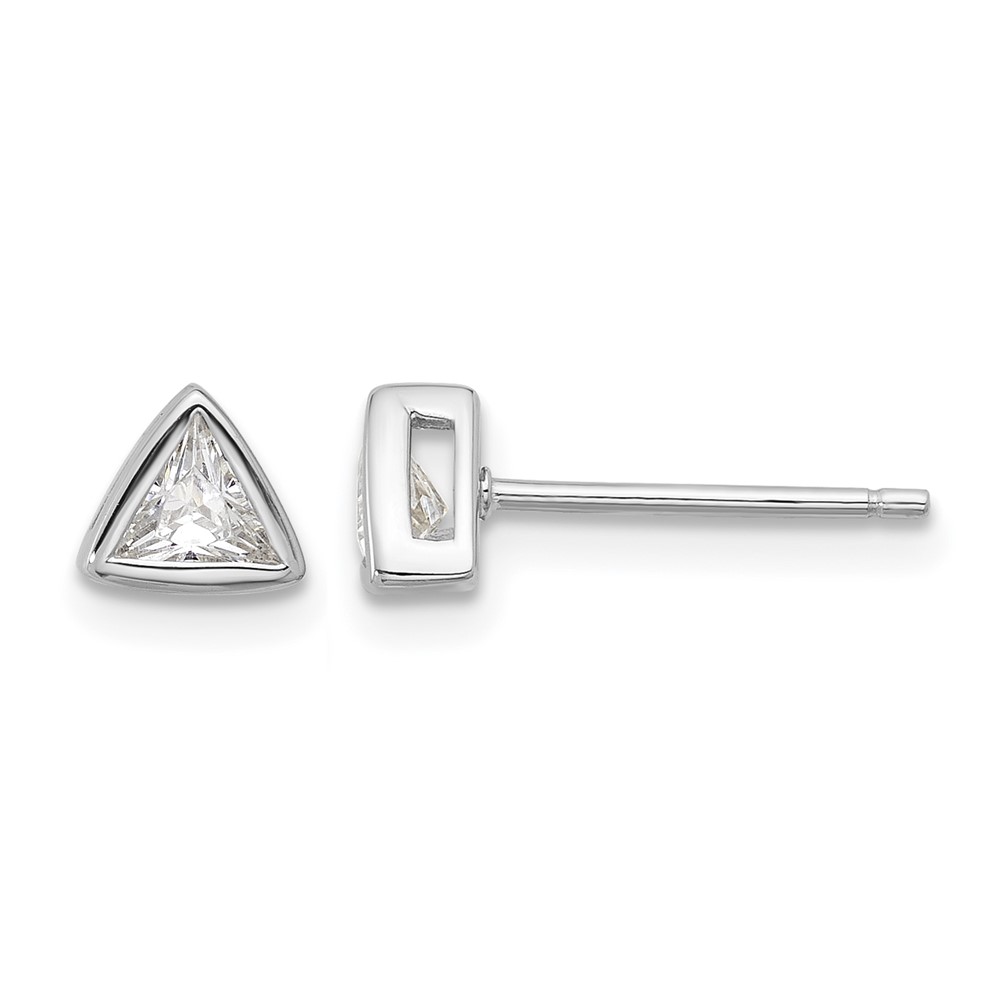 Sterling Silver RH-plated Polished 4mm CZ Triangle Post Stud Earrings (QE17127)
