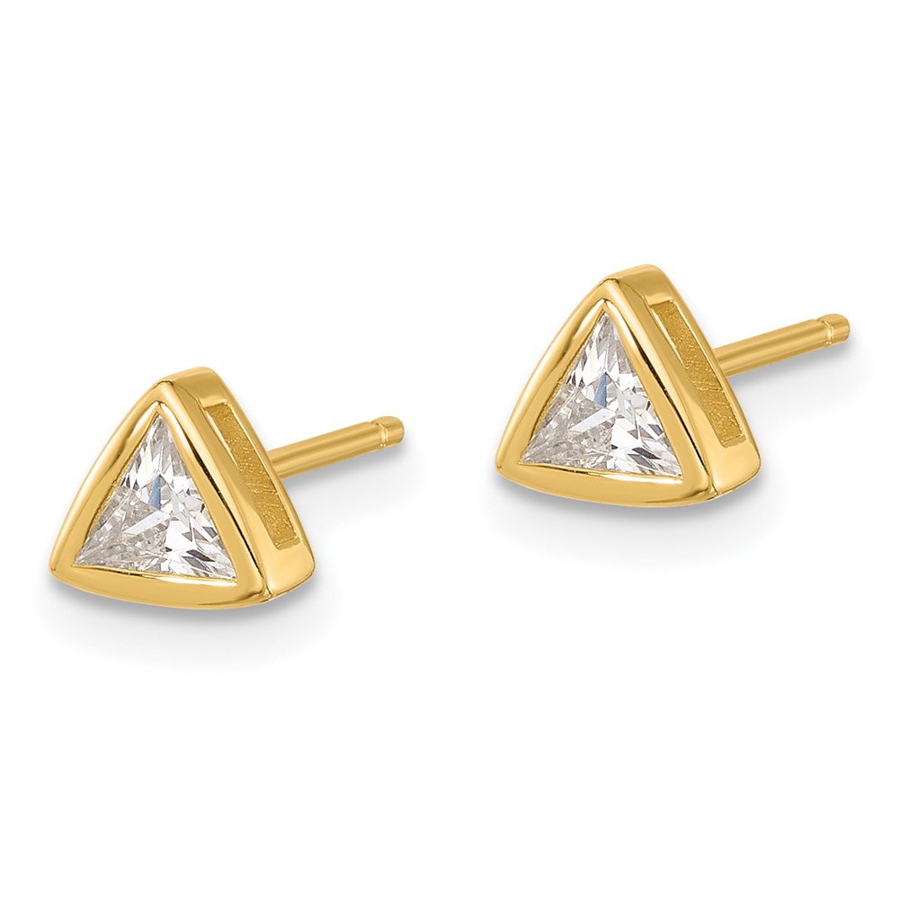 Sterling Silver Gold-tone Polished 4mm CZ Triangle Post Stud Earrings (QE17127GP)
