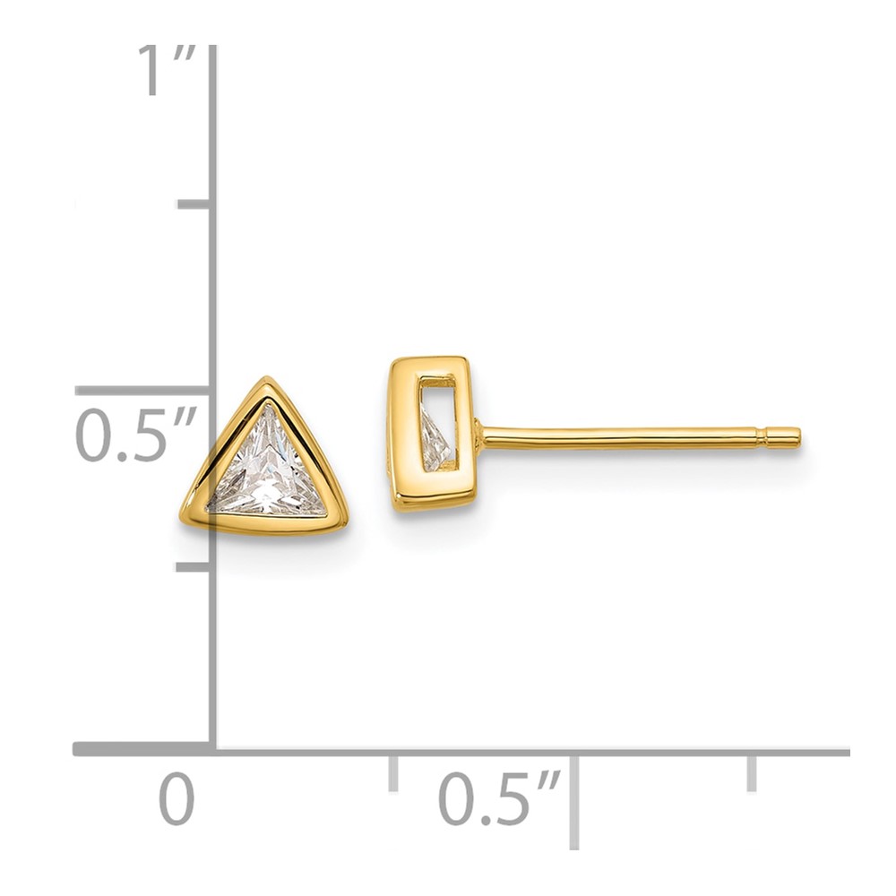 Sterling Silver Gold-tone Polished 4mm CZ Triangle Post Stud Earrings (QE17127GP)