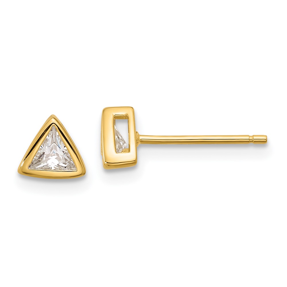 Sterling Silver Gold-tone Polished 4mm CZ Triangle Post Stud Earrings (QE17127GP)