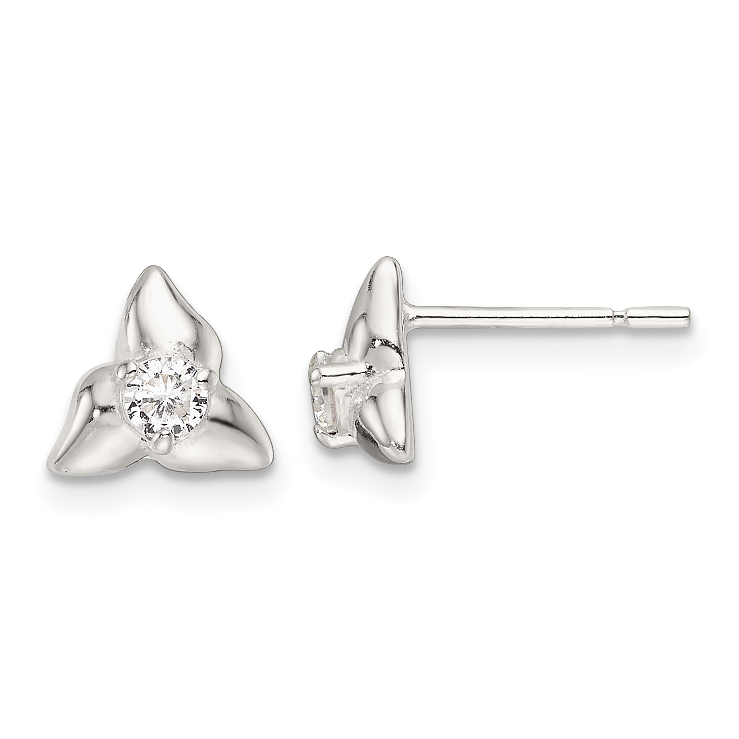 Sterling Silver Polished Triangular CZ Post Earrings (QE17128)