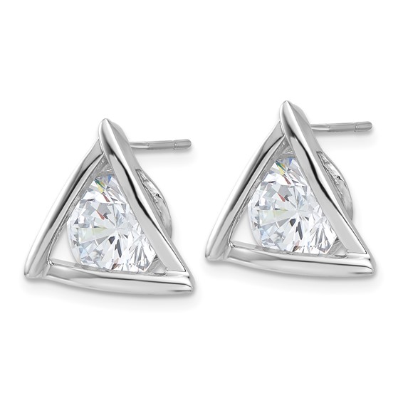 Sterling Silver Rhodium-plated Polished CZ Triangle Post Earrings