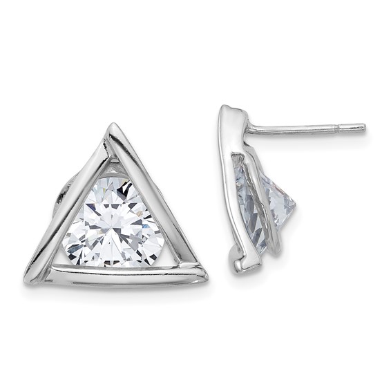 Sterling Silver Rhodium-plated Polished CZ Triangle Post Earrings