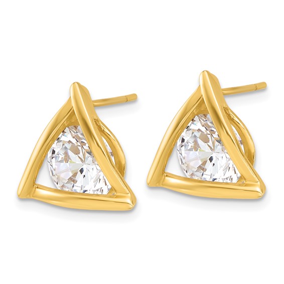 Affordable Expressions Sterling Silver Gold Tone Polished CZ Triangle Post Earrings