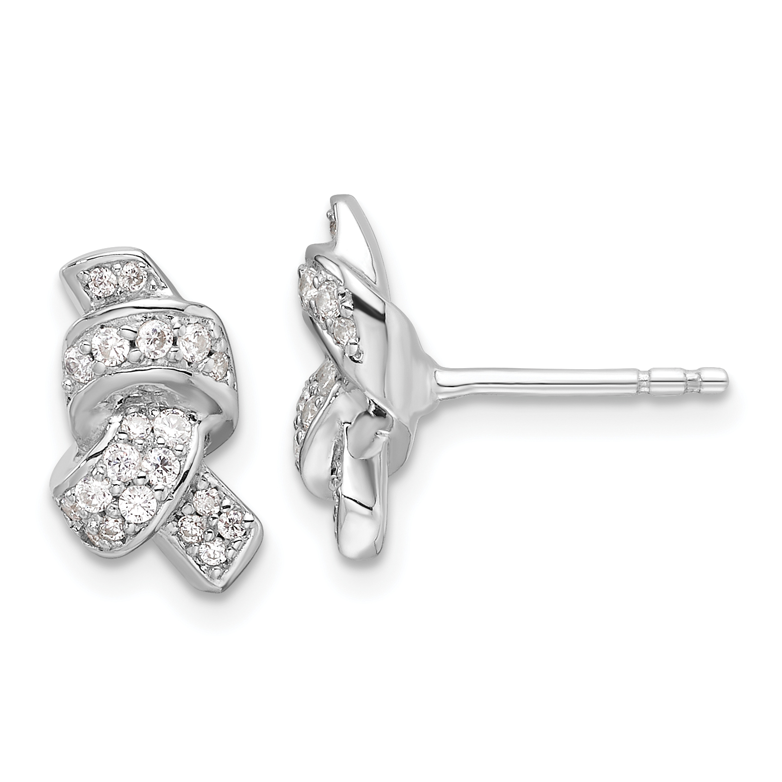 Sterling Silver Rhodium-plated Polished CZ Knot Post Earrings (QE17131)