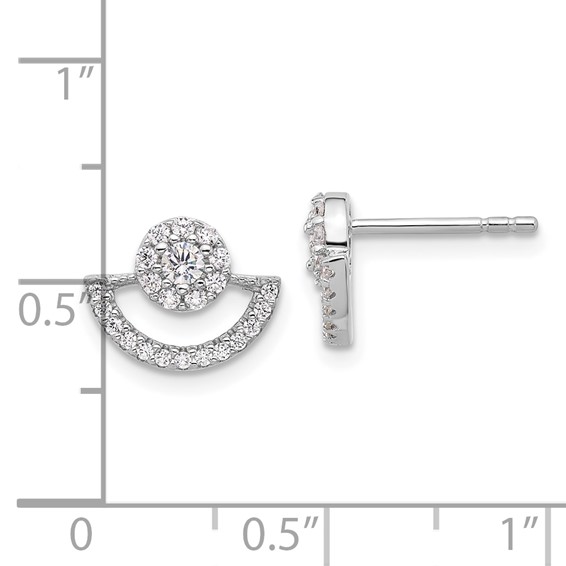 Pure Fire Sterling Silver Rhod-plated Fancy Half Circle Halo CZ Post Earrin