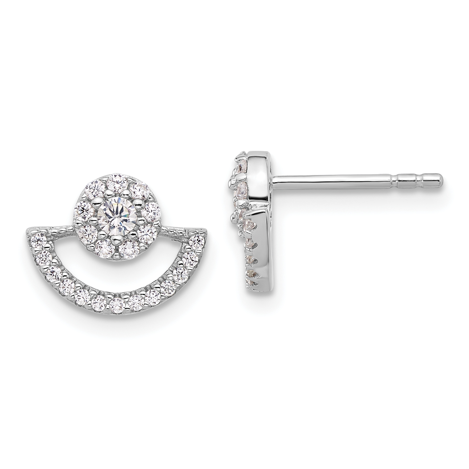 Pure Fire Sterling Silver Rhod-plated Fancy Half Circle Halo CZ Post Earrin (QE17132)
