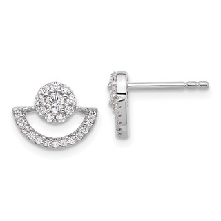 Pure Fire Sterling Silver Rhod-plated Fancy Half Circle Halo CZ Post Earrin