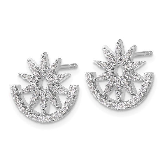 Pure Fire Sterling Silver Rhod-plated CZ Fancy Half Circle Star Post Earrin