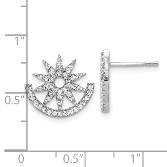 Pure Fire Sterling Silver Rhod-plated CZ Fancy Half Circle Star Post Earrin