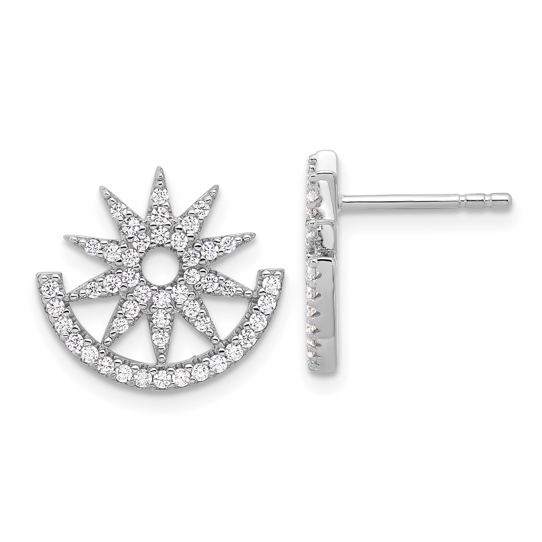 Pure Fire Sterling Silver Rhod-plated CZ Fancy Half Circle Star Post Earrin (QE17133)