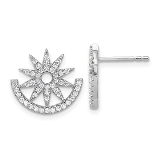 Pure Fire Sterling Silver Rhod-plated CZ Fancy Half Circle Star Post Earrin