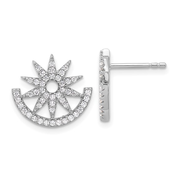 Pure Fire Sterling Silver Rhod-plated CZ Fancy Half Circle Star Post Earrin
