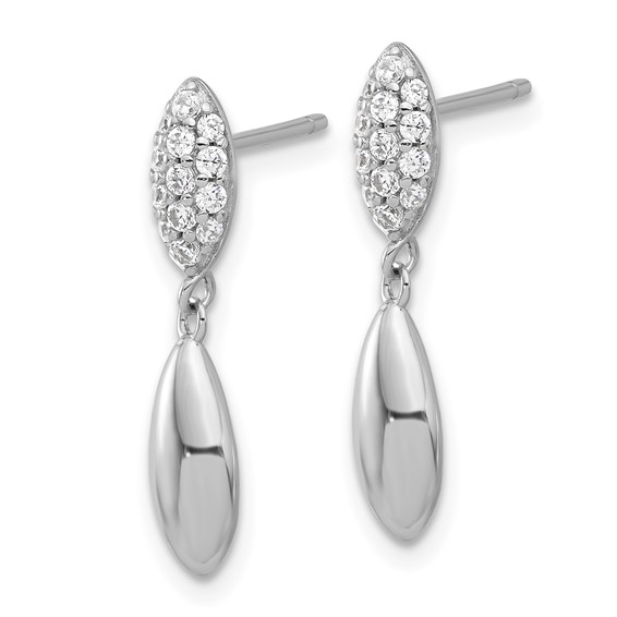 Sterling Silver Rhod-plated Polished CZ Teardrop Post Dangle Earrings