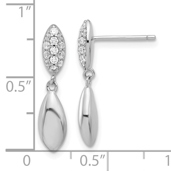 Sterling Silver Rhod-plated Polished CZ Teardrop Post Dangle Earrings