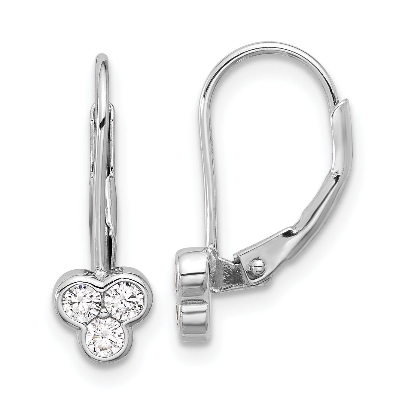 Sterling Silver Rhodium-plated Polished Three CZ Leverback Earrings (QE17136)
