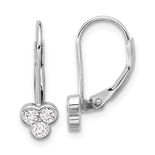 Sterling Silver CZ Circle Leverback Earrings