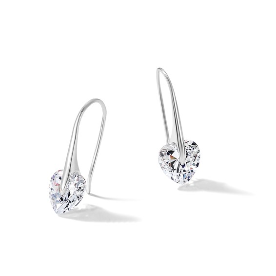 Sterling Silver Rhod-plated Polished Heart CZ Threader Hook Earrings