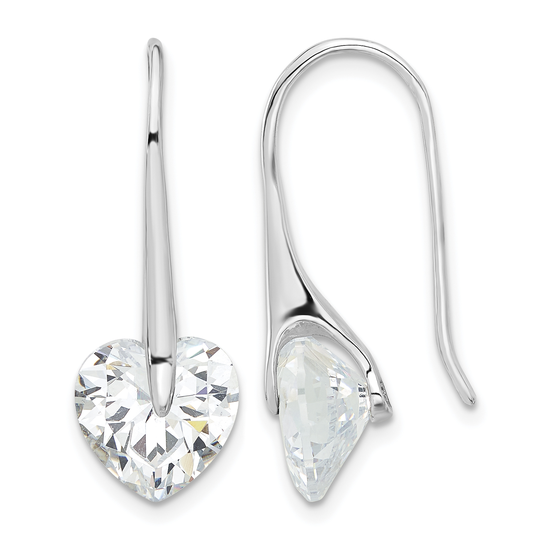 Sterling Silver Rhod-plated Polished Heart CZ Threader Hook Earrings (QE17139)