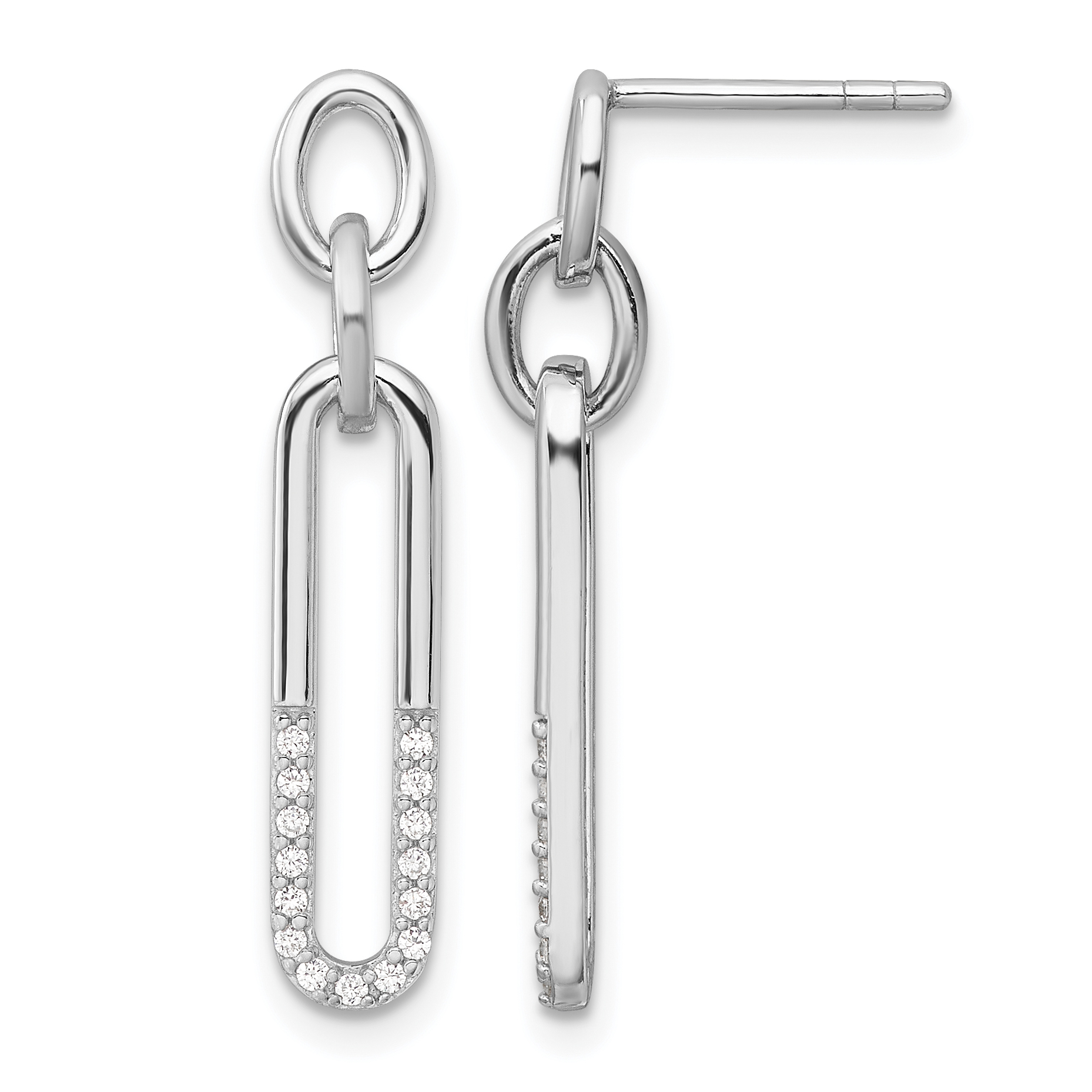 Sterling Silver Rhodium-plated Polished CZ Link Post Dangle Earrings (QE17140)