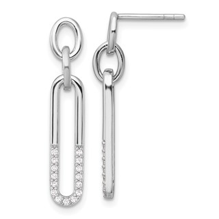 Sterling Silver Rhodium-plated Polished CZ Link Post Dangle Earrings